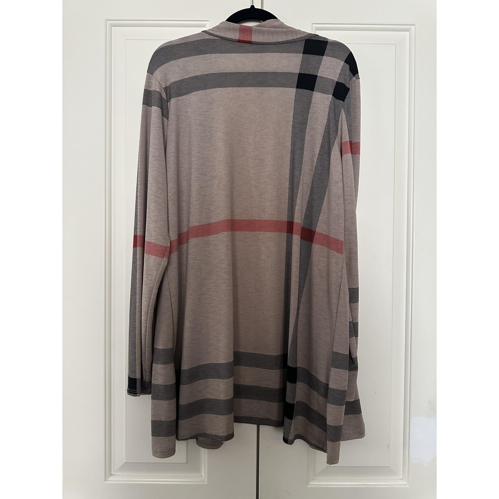Angel Heart Boutique Cardigan Womens 3XL Beige Plaid Open Front Lightweight - Picture 2 of 9
